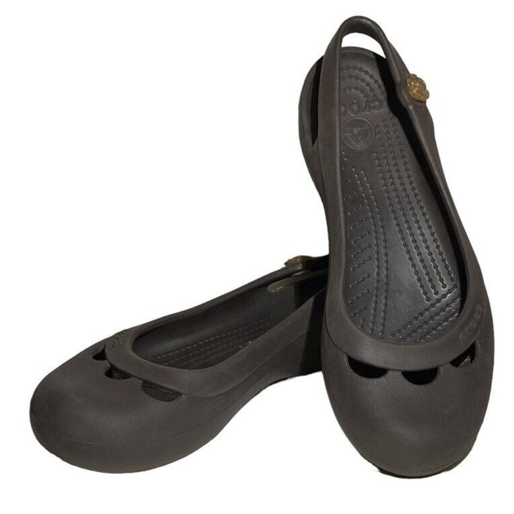 CROCS Jayna Slingback Ballet Flats Women 8 Brown Flower Stud Comfort Shoes